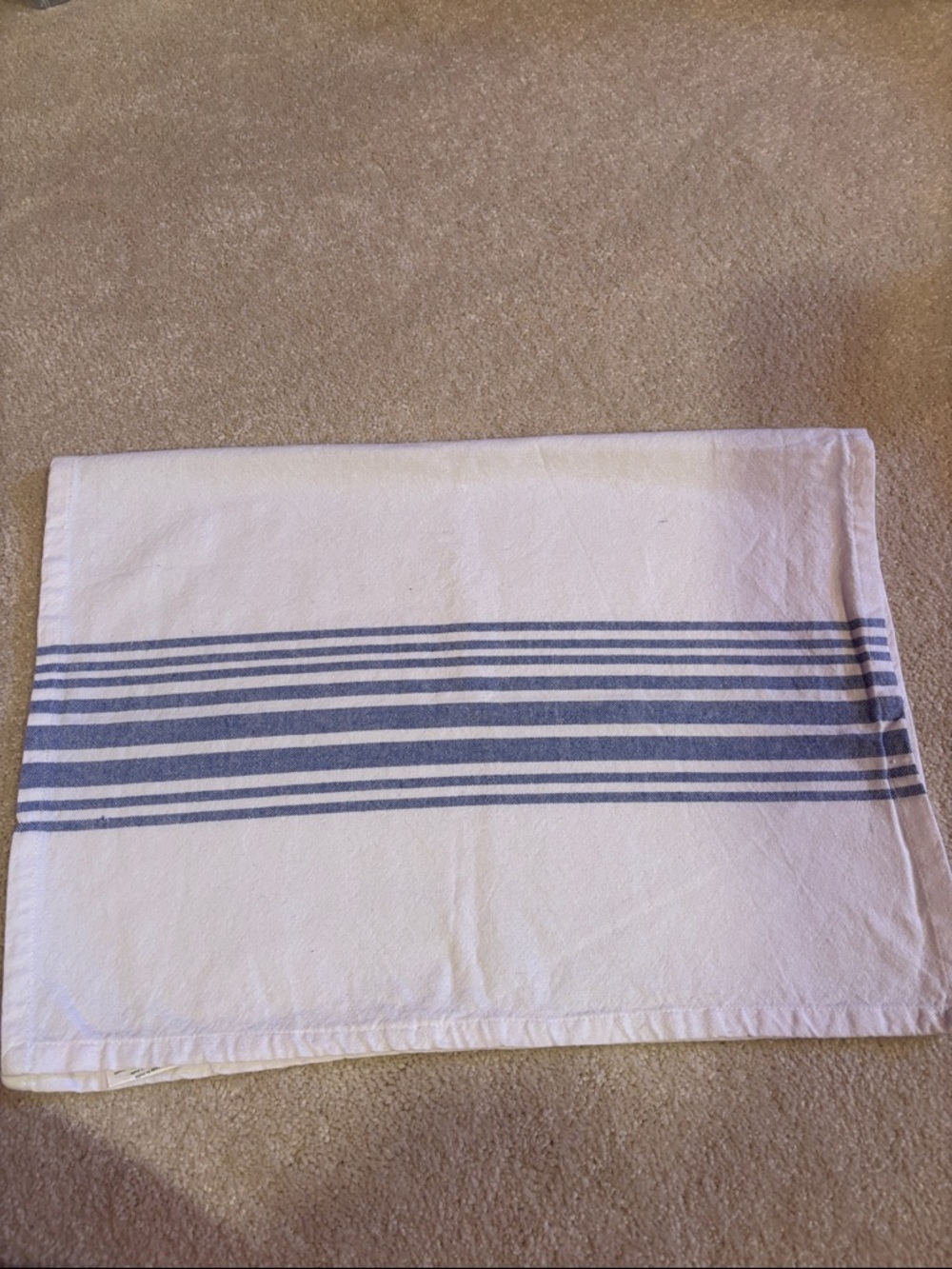 Classic White Cotton Bath Mat with Blue Stripes
